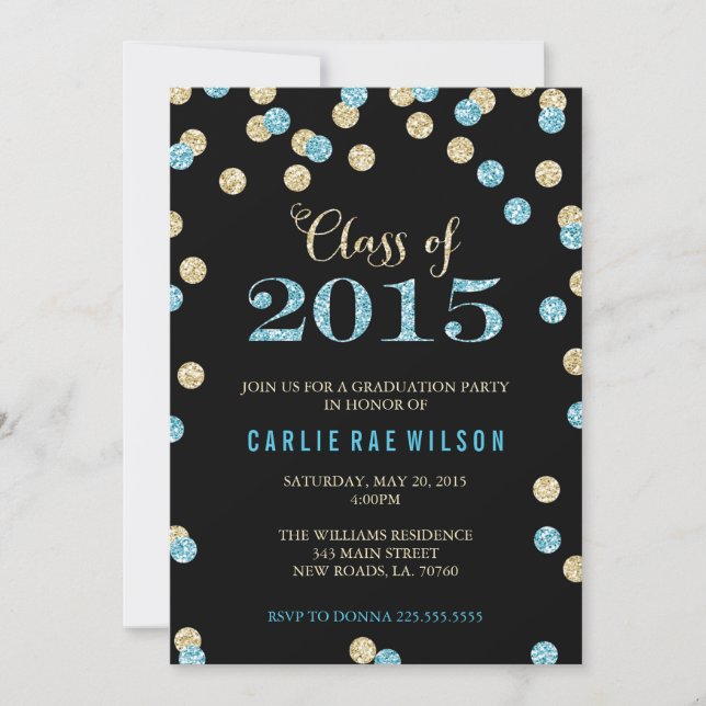 Turquoise and Gold Glitter Graduation Invitations (Front)