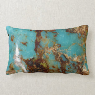 Turquoise and gold lumbar pillow