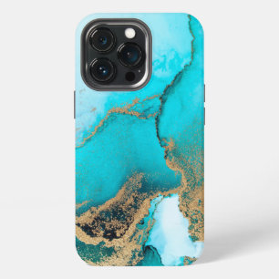 Turquoise and Gold Marble  iPhone 13 Pro Case
