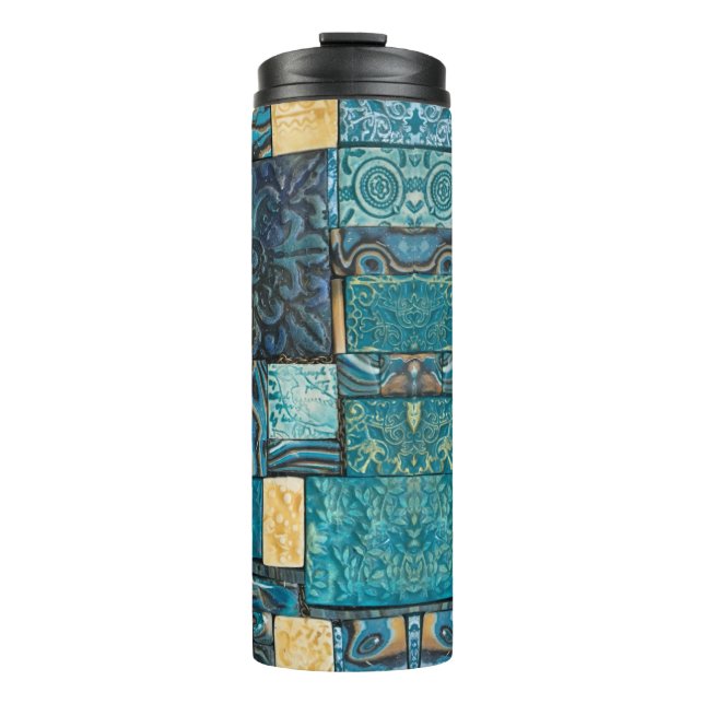Turquoise and Gold Mosaic Tiles Thermal Tumbler (Front)