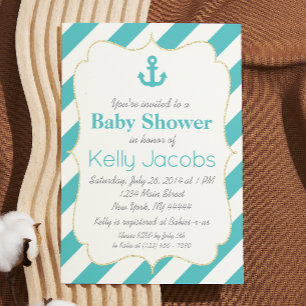 Turquoise and Gold Nautical Baby Shower Invitation