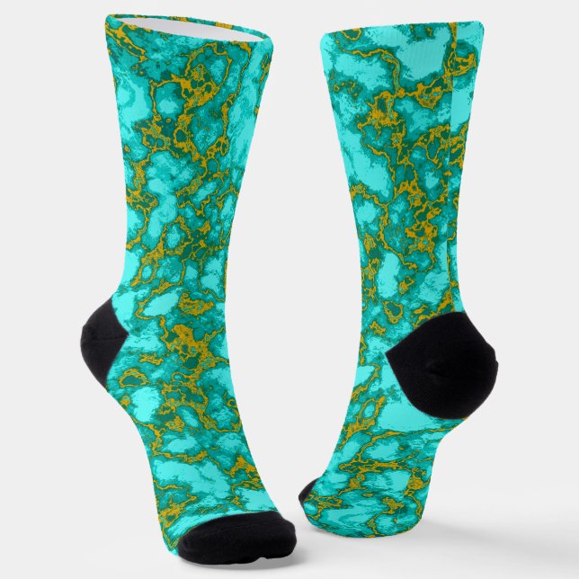 Turquoise and Gold Pattern Socks (Angled)