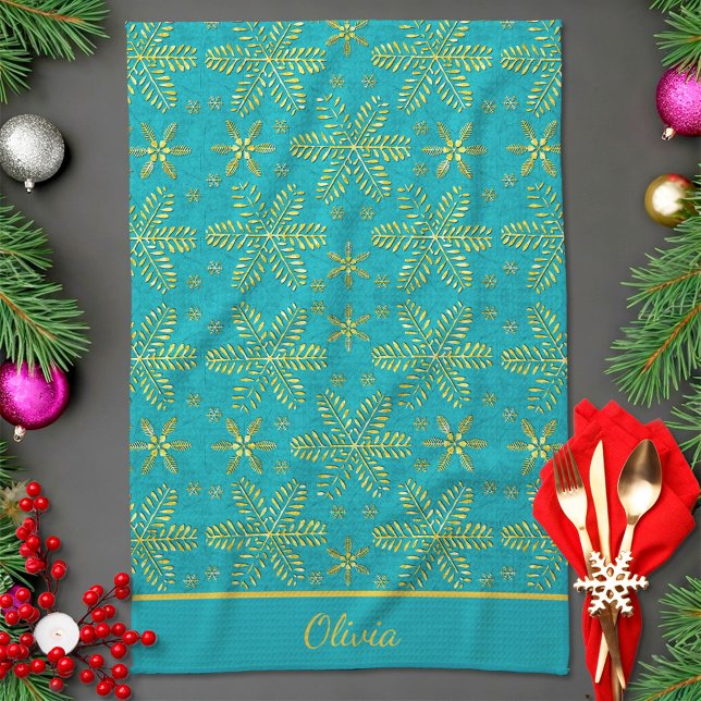 Turquoise and Gold Personalized Kitchen Towel (Creator Uploaded)