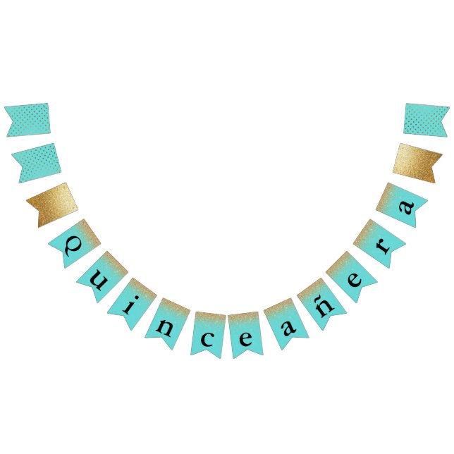 Turquoise and Gold Quinceañera Bunting Bunting Flags (All)