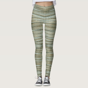 Turquoise and Gold Striped Pattern Leggings
