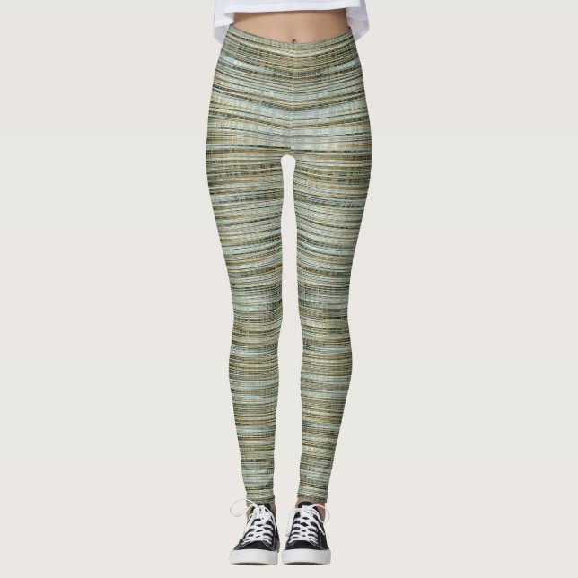 Turquoise and Gold Striped Pattern Leggings (Front)