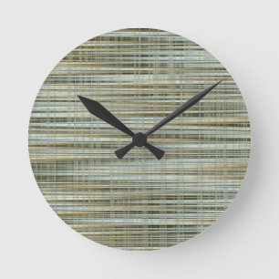 Turquoise and Gold Striped Pattern  Round Clock