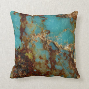 Turquoise and gold throw pillow