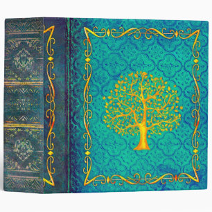 Turquoise and Gold Tree Faux Leather Ancient Tome Binder