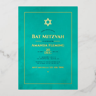 Turquoise and Gold Watercolor Bat Mitzvah Photo Fo