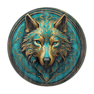 Turquoise and Gold Wolf Cutting Board