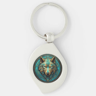Turquoise and Gold Wolf Keychain