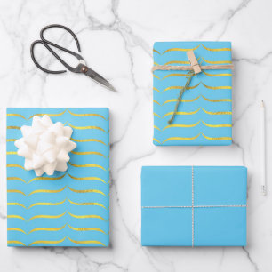 Turquoise and Gold Wrapping Paper Sheet
