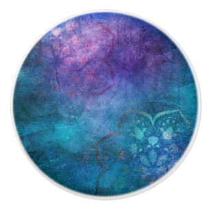 Turquoise and Green Elegant Lotus Flower Ceramic Knob