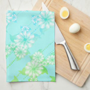 Turquoise and green floral kitchen towel
