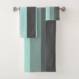 Turquoise and Grey Abstract Stripes Bath Towel Set