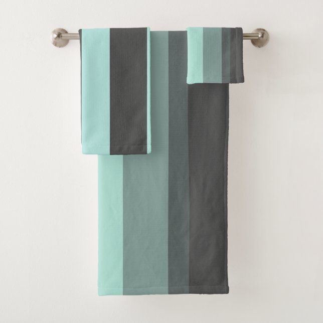 Turquoise and Grey Abstract Stripes Bath Towel Set (Insitu)