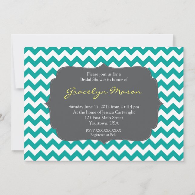 turquoise and Grey Chevron Shower Invitation (Front)