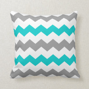 Turquoise and Grey Chevron Throw Pillow