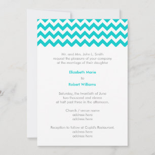 Turquoise and Grey Chevron Wedding Invitation