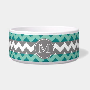 Turquoise and Grey Chevron Zigzag Monogram