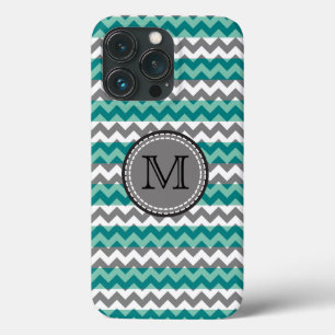 Turquoise and Grey Chevron Zigzag Monogram Case-Ma iPhone 13 Pro Case