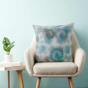 Turquoise and Grey Geometric Abstract Throw Pillow
