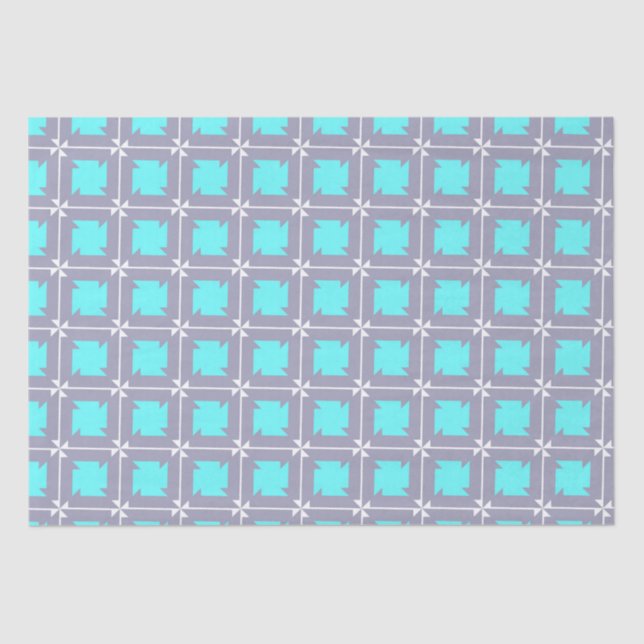 Turquoise and Grey Geometric Pattern Tissue Paper (Front)