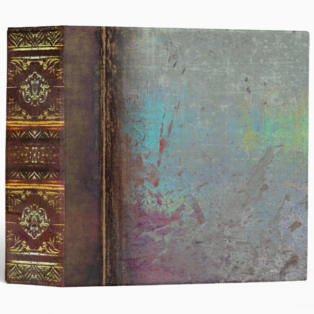 Turquoise and Grey Grunge Rustic Ancient Tome Binder (Front/Spine)
