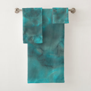 Turquoise and grey Marble abstract Bath Towel Set