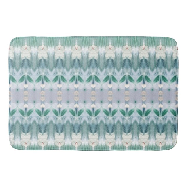 Turquoise and Grey Patterned Designer Bath Mat (Front)