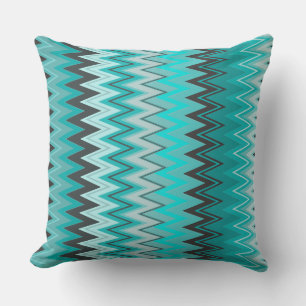 Turquoise and Grey Zigzags Throw Pillow