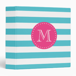 Turquoise and Hot Pink Stripes Custom Monogram Binder