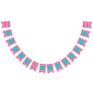 Turquoise and hot pink stripes Happy Birthday Bunting Flags