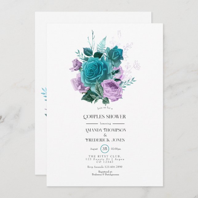 Turquoise and Lavender Floral Couples Shower Invitation (Front/Back)