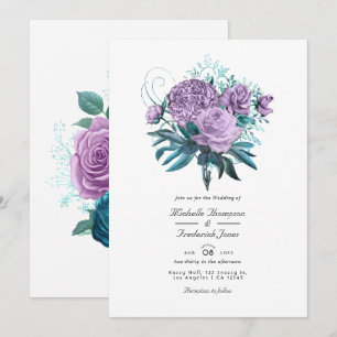 Turquoise and Lavender Floral Wedding Invitation