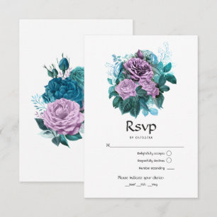 Turquoise and Lavender Floral Wedding RSVP Card