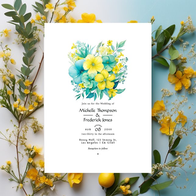 Turquoise and Lemon Floral Wedding Invitation (Creator Uploaded)
