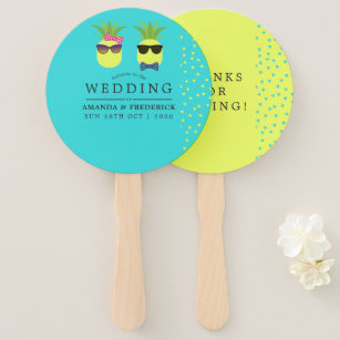 Turquoise and Lemon Summer Beach Wedding Favour Hand Fan