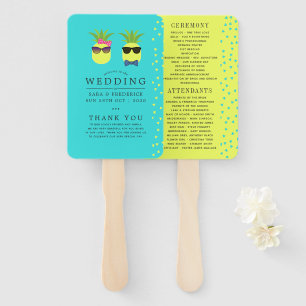 Turquoise and Lemon summer Beach Wedding Program Hand Fan