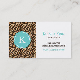 Turquoise and Leopard Print Custom Monogram Business Card