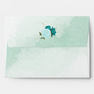 turquoise and light blue flowers wedding envelope