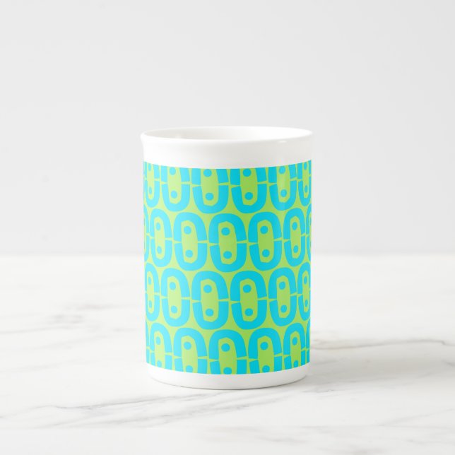 Turquoise and Lime Green Geometric Pattern Bone China Mug (Front)