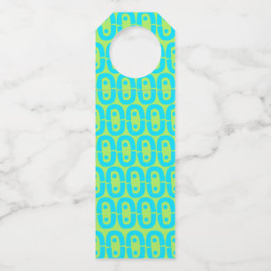 Turquoise and Lime Green Geometric Pattern Bottle Tag
