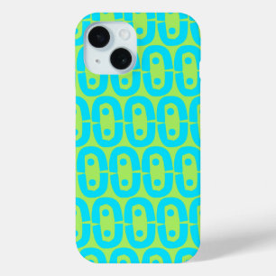 Turquoise and Lime Green Geometric Pattern iPhone 15 Case