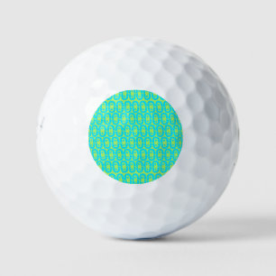 Turquoise and Lime Green Geometric Pattern Golf Balls