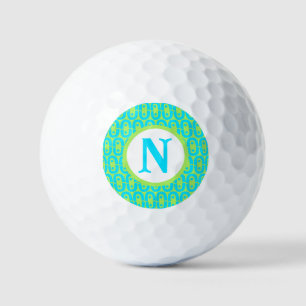 Turquoise and Lime Green Geometric Pattern Golf Balls