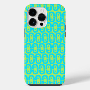 Turquoise and Lime Green Geometric Pattern iPhone 14 Pro Max Case