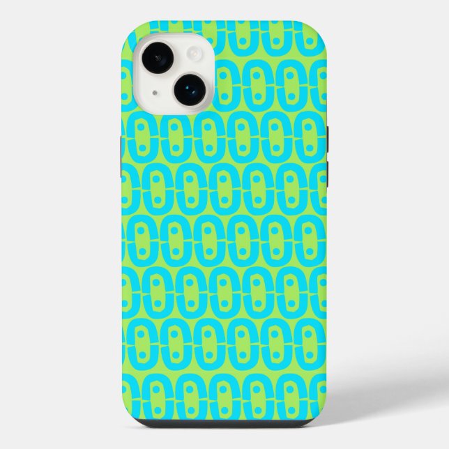 Turquoise and Lime Green Geometric Pattern iPhone Case (Back)
