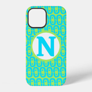 Turquoise and Lime Green Geometric Pattern iPhone 12 Case